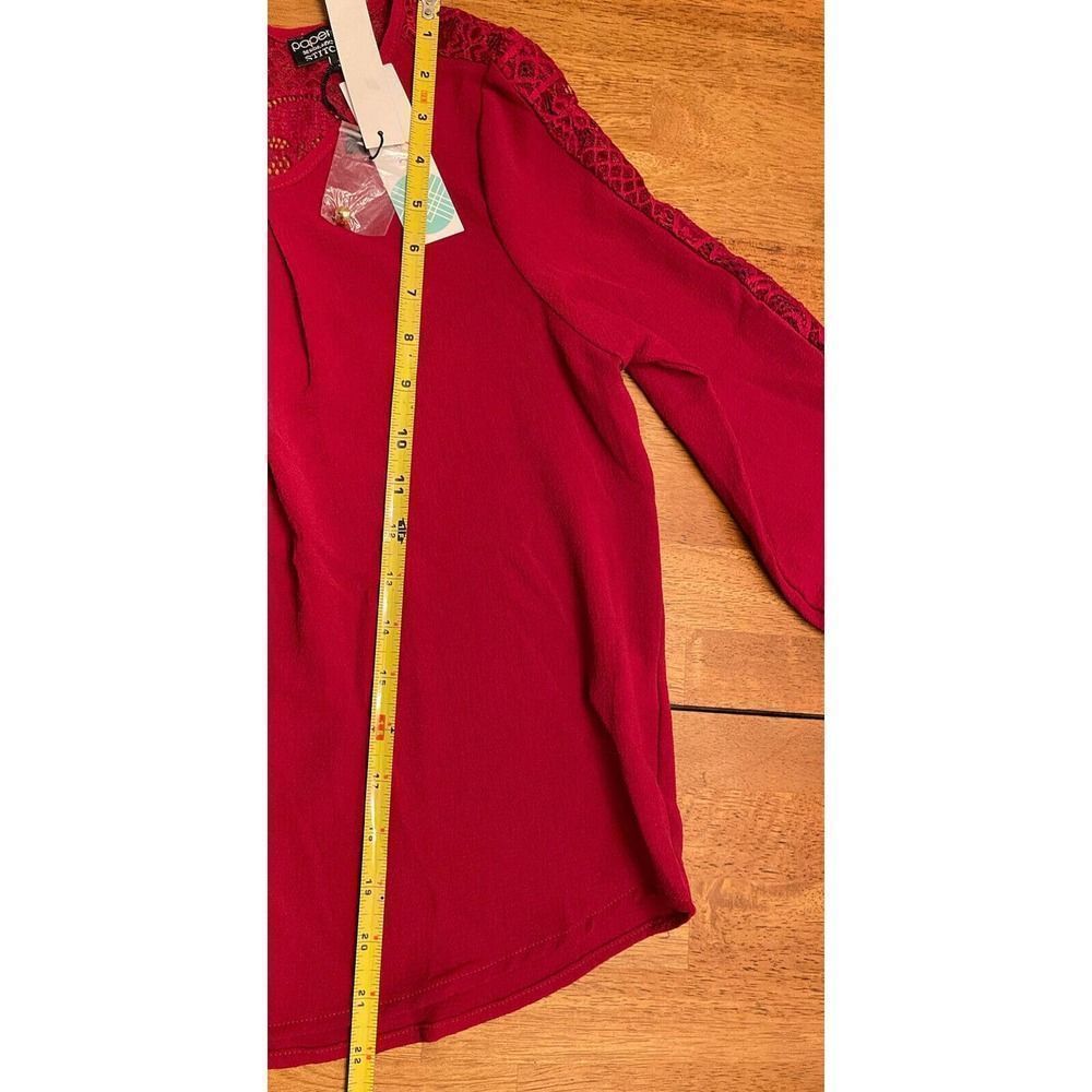 Papermoon StitchFix Blouse Small Petite Shirt Top Lace Red Tunic Gold Button NEW - Picture 6 of 6